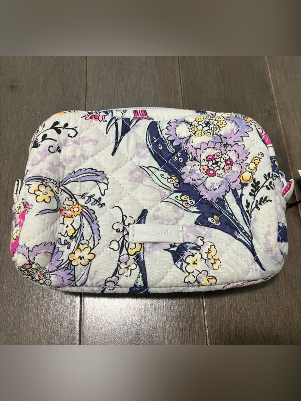 Vera Bradley Iconic Mini Cosmetic Pouch White Purple Floral Quilted  NWT